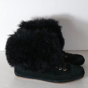 UGG Antoine Faux Fur Black Sneaker Ankle Boot Womens 7 Suede Lace Up